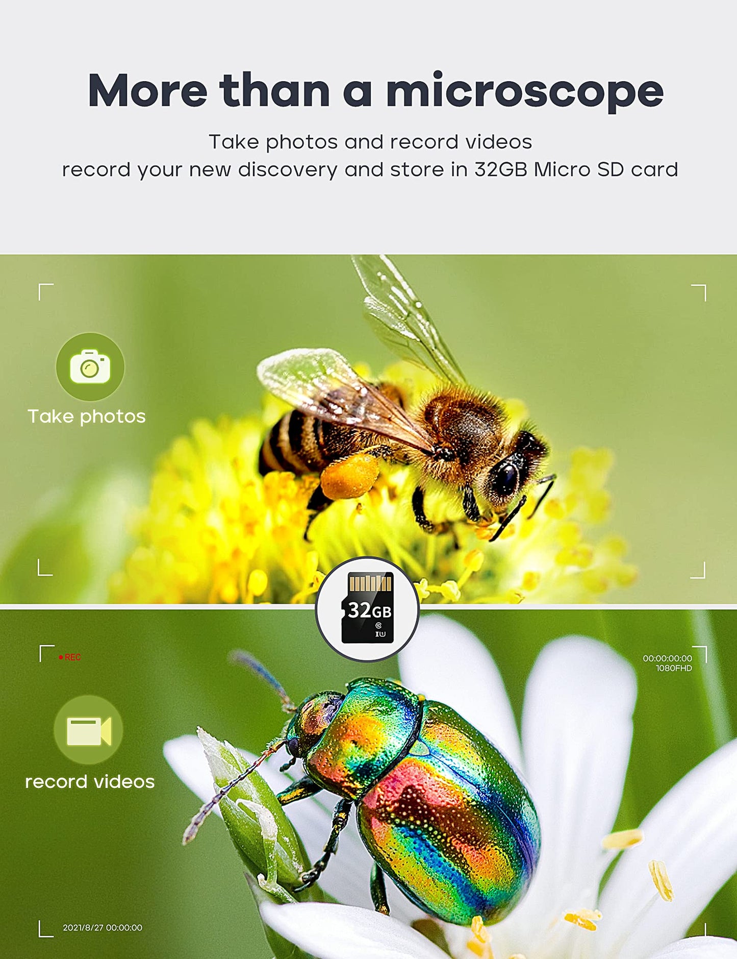 7" LCD Digital Microscope 1200X,12MP Coin Microscope with Screen for Adults,1080P Video Microscope with 12pcs Slides,Windows/Mac Compatible,32GB Card and 5" Extension Tube Included