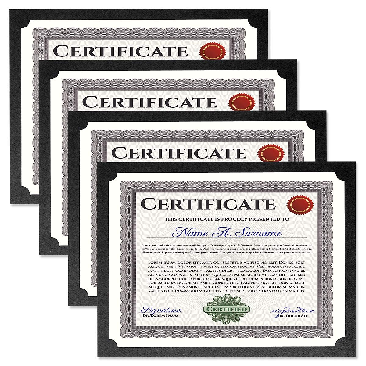 Plain Black Certificate Holders - Pack of 50, Linen Cover 80 lb. Stock, Single-Sided, Die-Cut Corners, for Office, Business Awards, Graduation, School Diploma Holder, 9-1/2" x 12" (Set of 50)