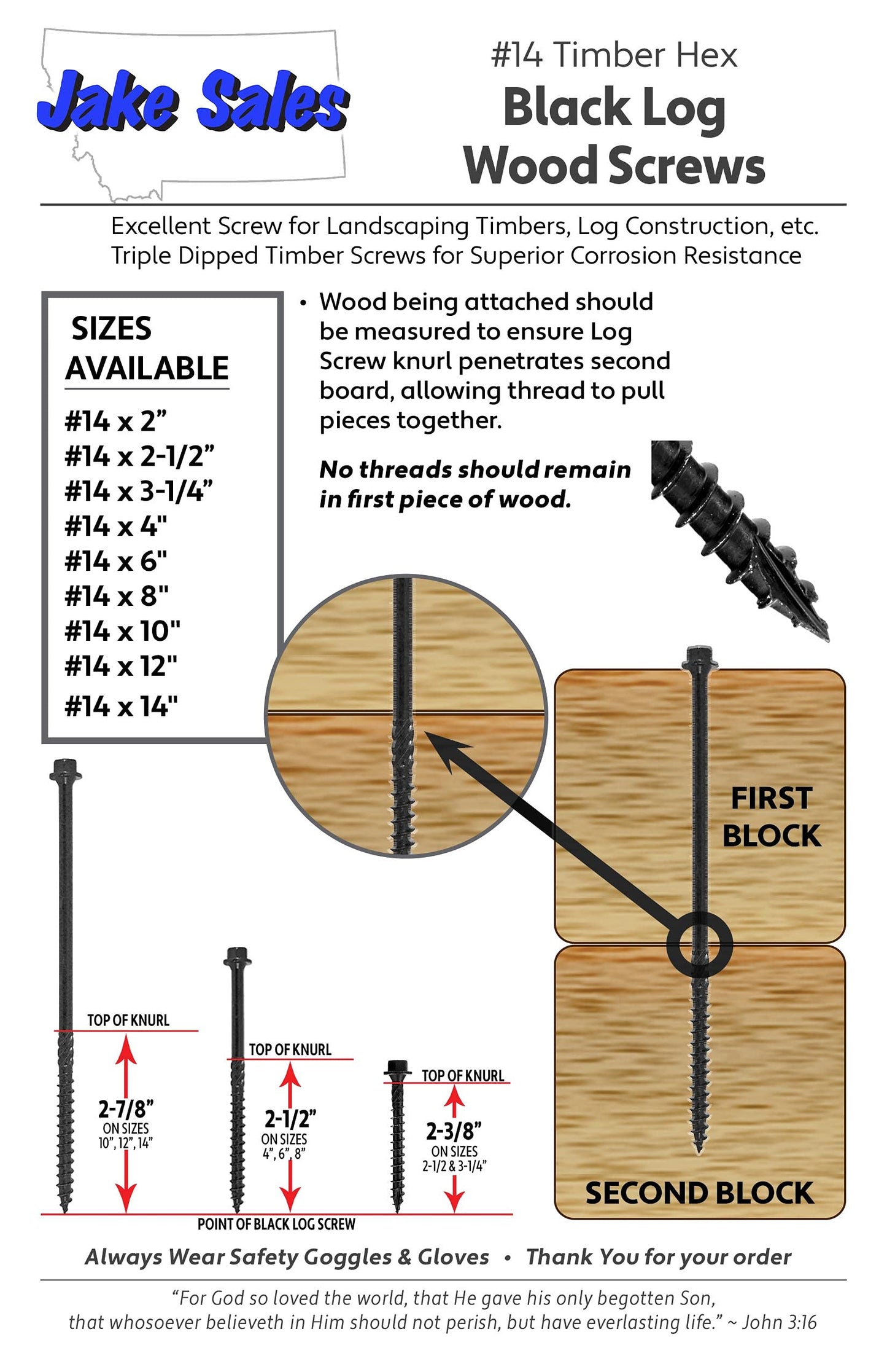 #14 X 14 Heavy Duty Black Timber/Log/Landscaping Wood Screws - Exterior Coated Heavy Duty Screws (50 Count - Heavy Duty Black Log Wood Screws)