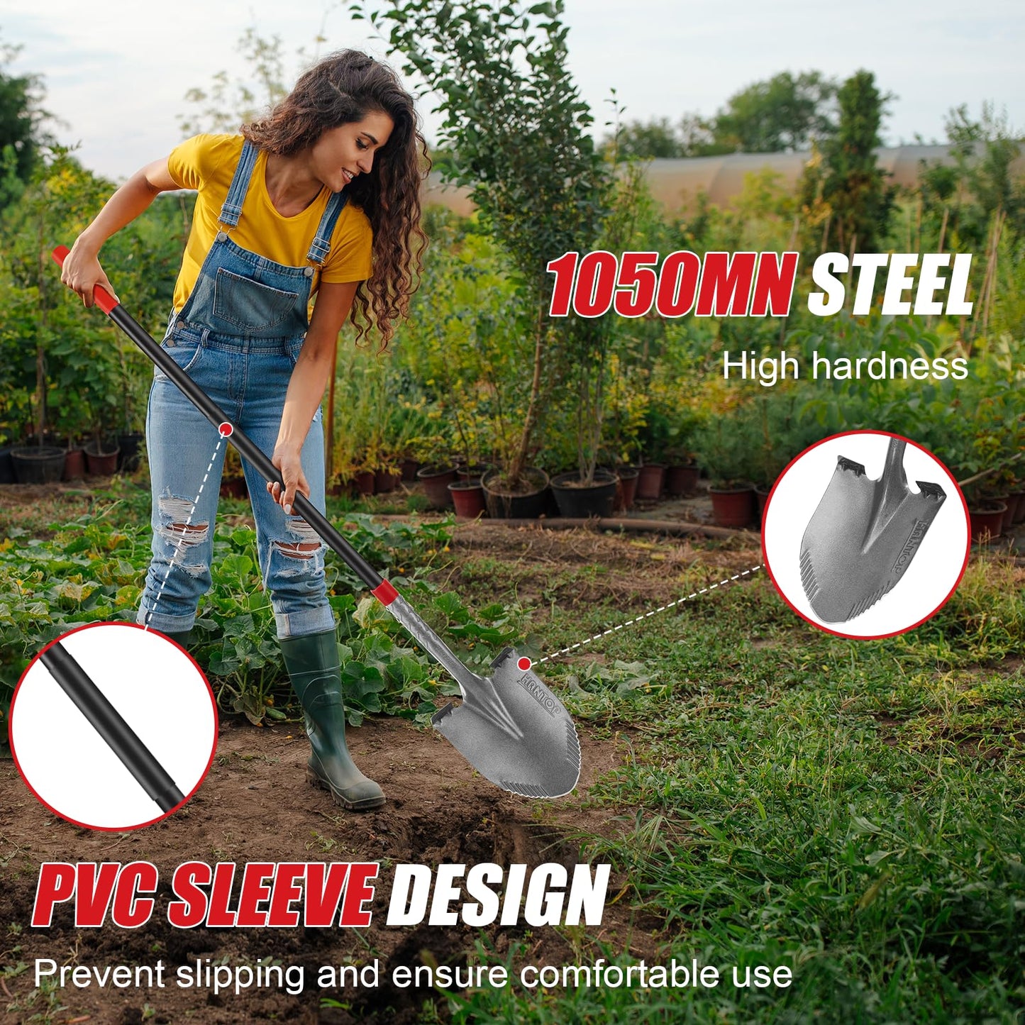 HANTOP Shovel Long Handle Digging Shovel Heavy Duty Shovels for Digging Spade Shovel Lawn and Yard Shovel Garden Tool,58 inches