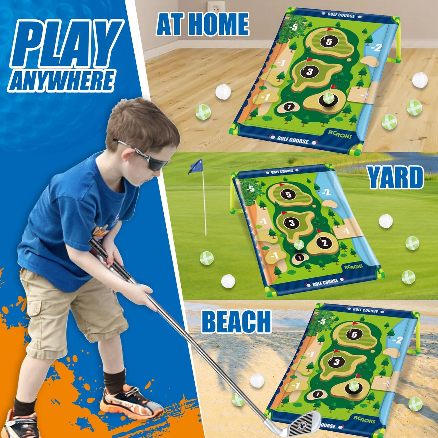 Golf Chipping Game w/t 2 Clubs, The Original Golf Practice & Battle Sports Toy Gifts for Junior Children, Family Backyard Target Game Indoor Outdoor Beach Lawn Park Ages 6+