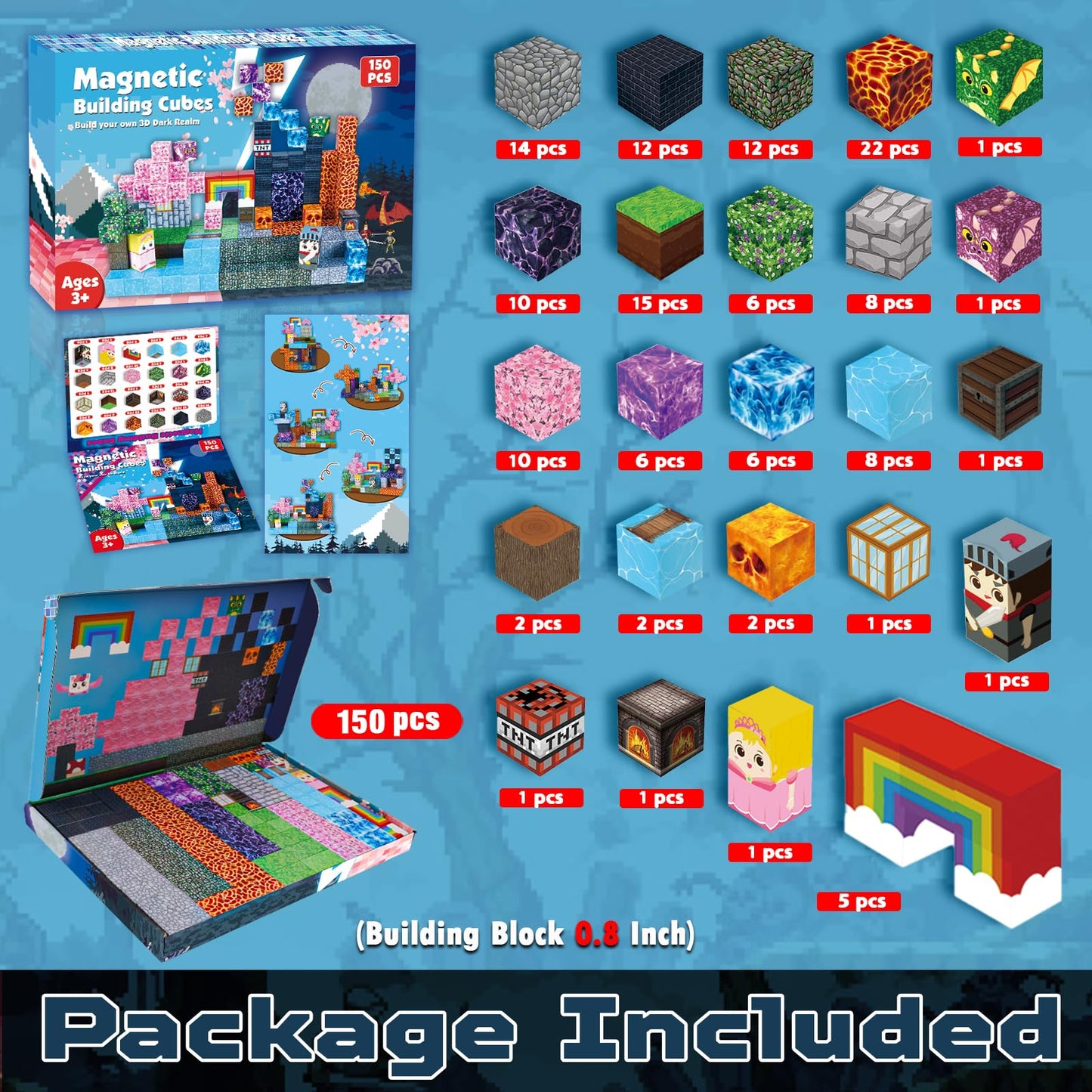 GraceDuck Magnetic Blocks - 150 PCS Build Dark Swordsman's Forest Castle - Magnetic Toys for Montessori Toddler Christmas Birthday Gifts - STEM Sensory Toys for 3 4 5 6 7 8 9 10 Year Old Boys & Girls