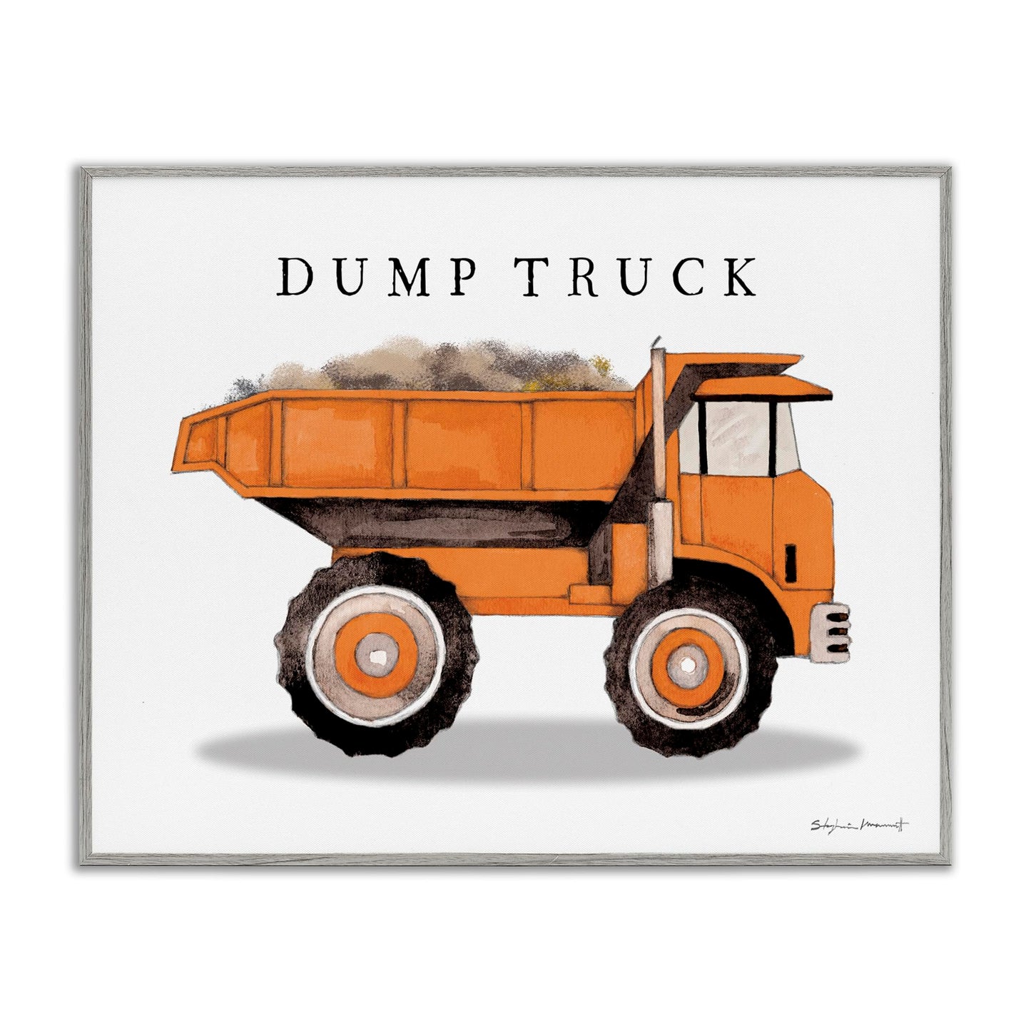 Stupell Industries Orange Dump Truck Traditional Construction Vehicle, Designed by Stephanie Workman Marrott Grey Framed Wall Art, 16 x 20, Off-White