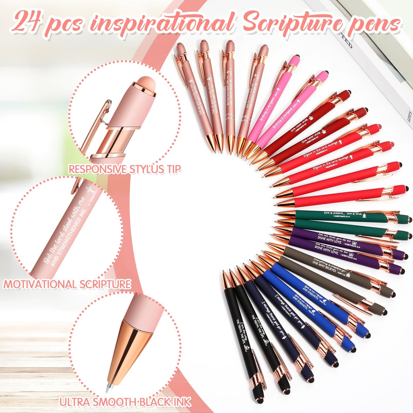 Estune 72 Pcs Christian Bible Gifts Set Bulk Religious Scripture Notebooks Scripture Quote Inspirational Ballpoint Pens Verse Christmas Keychain Inspirational Bible Gifts for Office (Religion)
