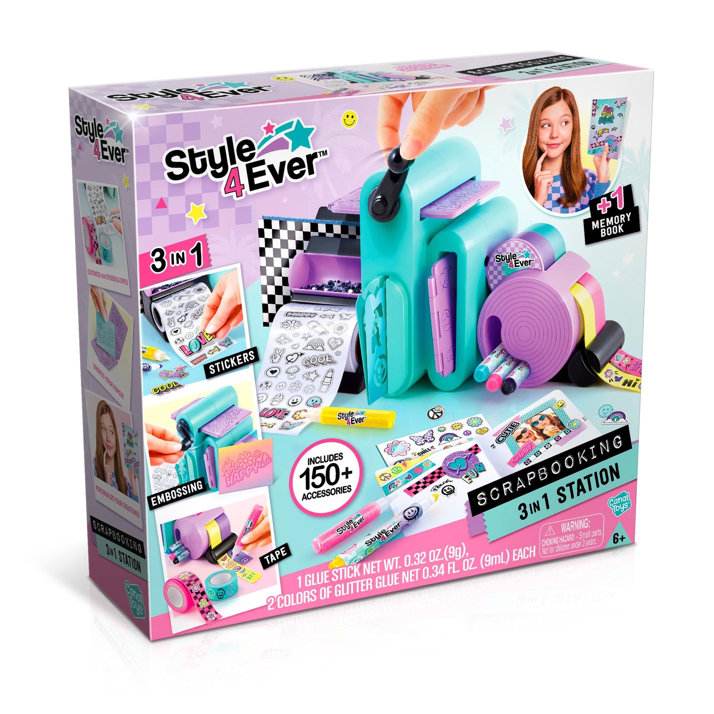 Canal Toys Style 4 Ever Scrapbooking Station; Unique 3-in-1 Scrapbooking Station That Includes Embossing Machine, Tape/Sticker Dispensers, Over 150 Accessories, and Memory Book with Formatted Pages