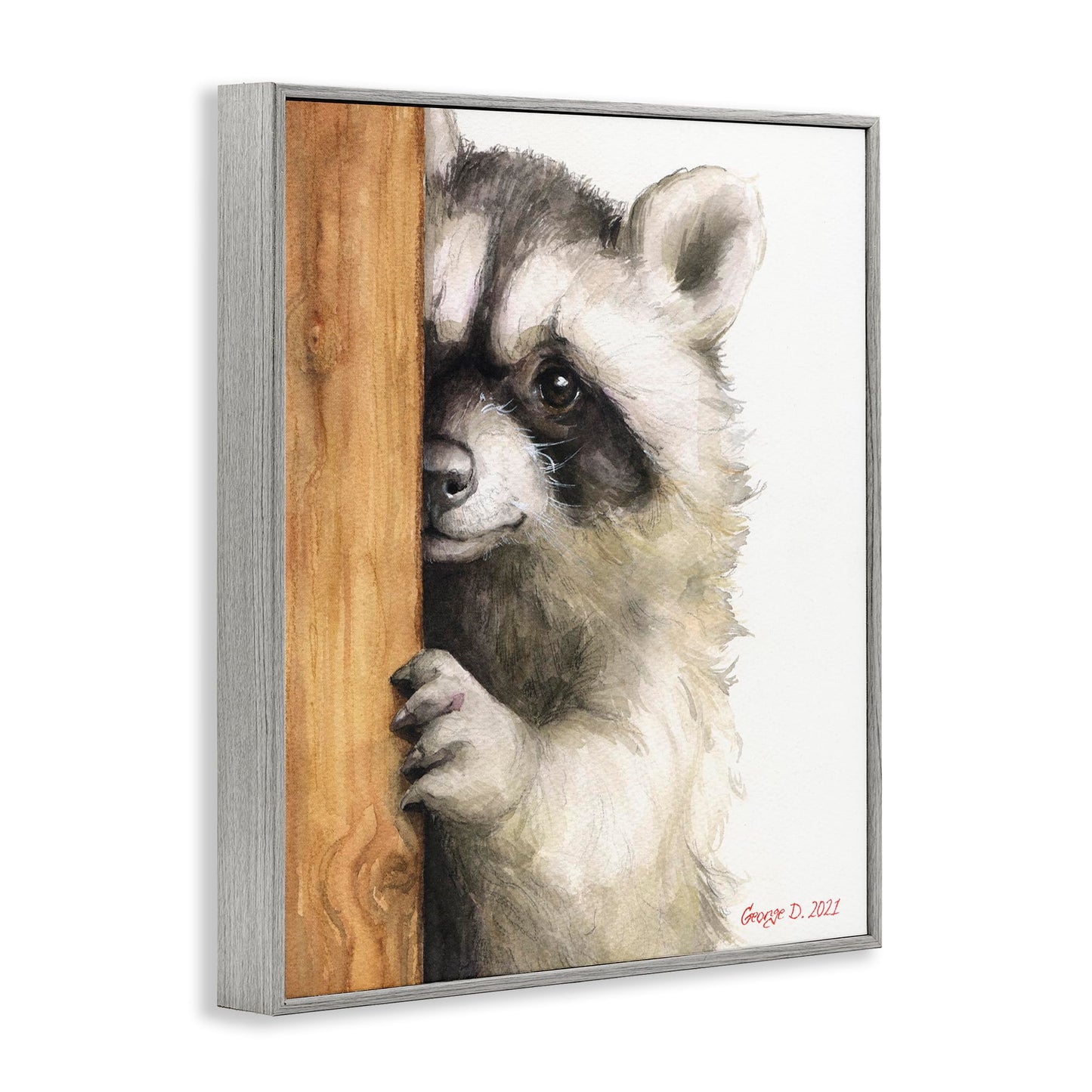 Stupell Industries Peering Raccoon Cute Smile Watercolor Animal Painting, Design by George Dyachenko