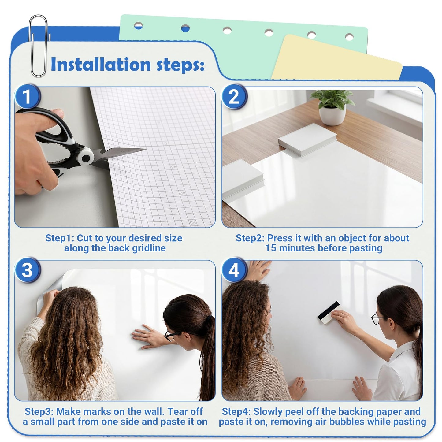 AFMAT White Board Dry Erase Paper, 48" x 36" Whiteboard Wallpaper, with 4 Markers, Stain-Proof & Super Sticky, No Ghost, 4' x 3' Peel and Stick Dry Erase Board Paper Roll for Wall/Home/Office