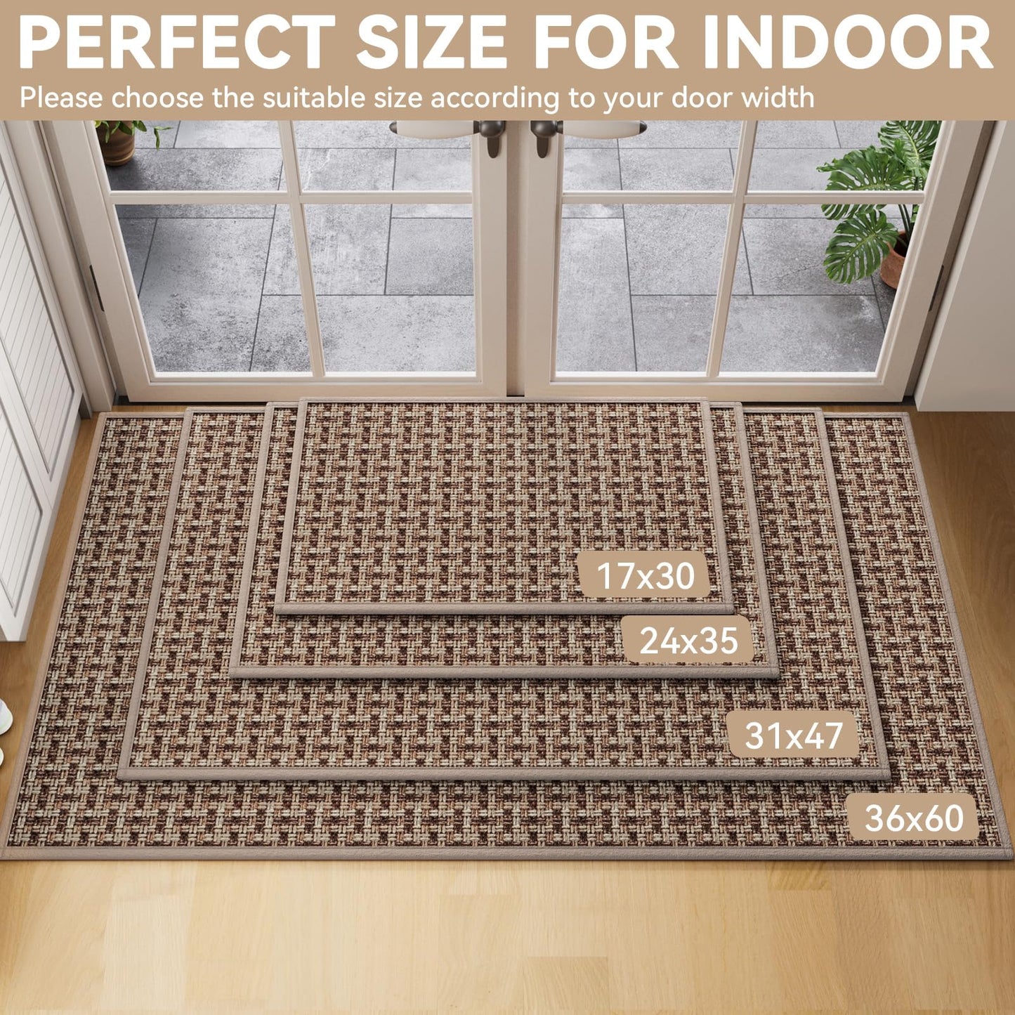 Indoor Door Mat 36x60 Dirt Resistant and Absorbent, Non-Slip Rubber Backing Floor Mats, Easy Clean Low-Profile Doormat for Entryway, Front Door, Inside Entrance Brown
