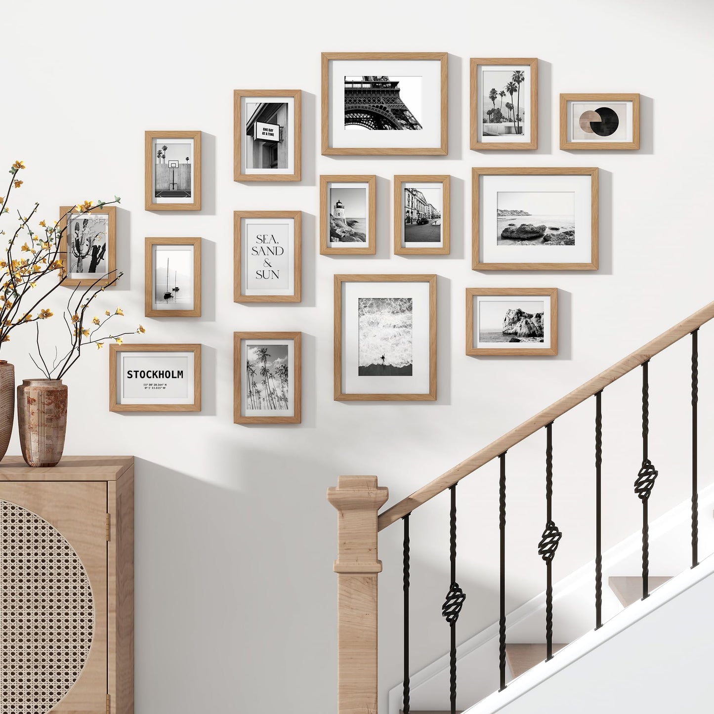 Venusmiles 15 Pack Picture Frames Collage Wall Decor, Gallery Frame Set for Wall Mounting or Tabletop Display, Multi Sizes Including 3pcs 8x10, 6pcs 5x7, 6pcs 4x6, Oak