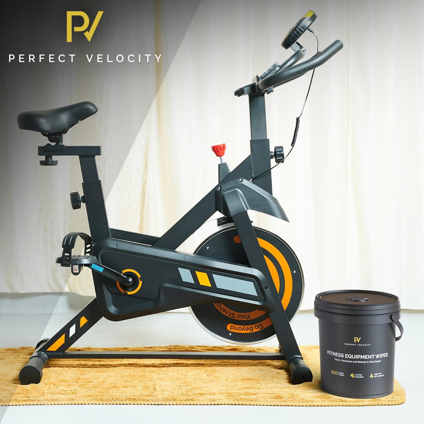 Perfect Velocity Fitness Equipment Wipes with Reusable Bucket Dispenser - 800 Pre-Moistened Lemon Scented Multi-Surface Wet Wipes - All Purpose Gym Cleaner for Yoga Mats & Exercise Equipment