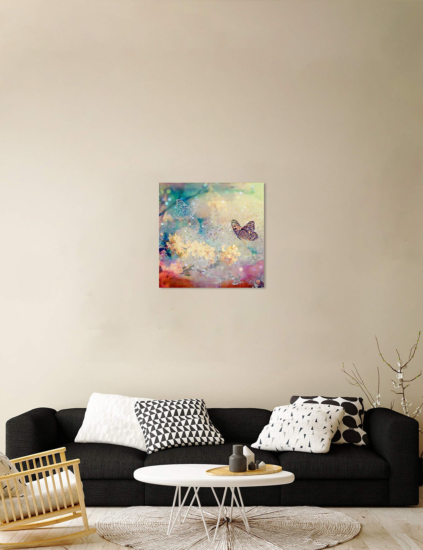 The Oliver Gal Artist Co. Botanical Wall Art Canvas Prints 'Butterfly Dance' Home Décor, 24" x 24", Pink, Yellow