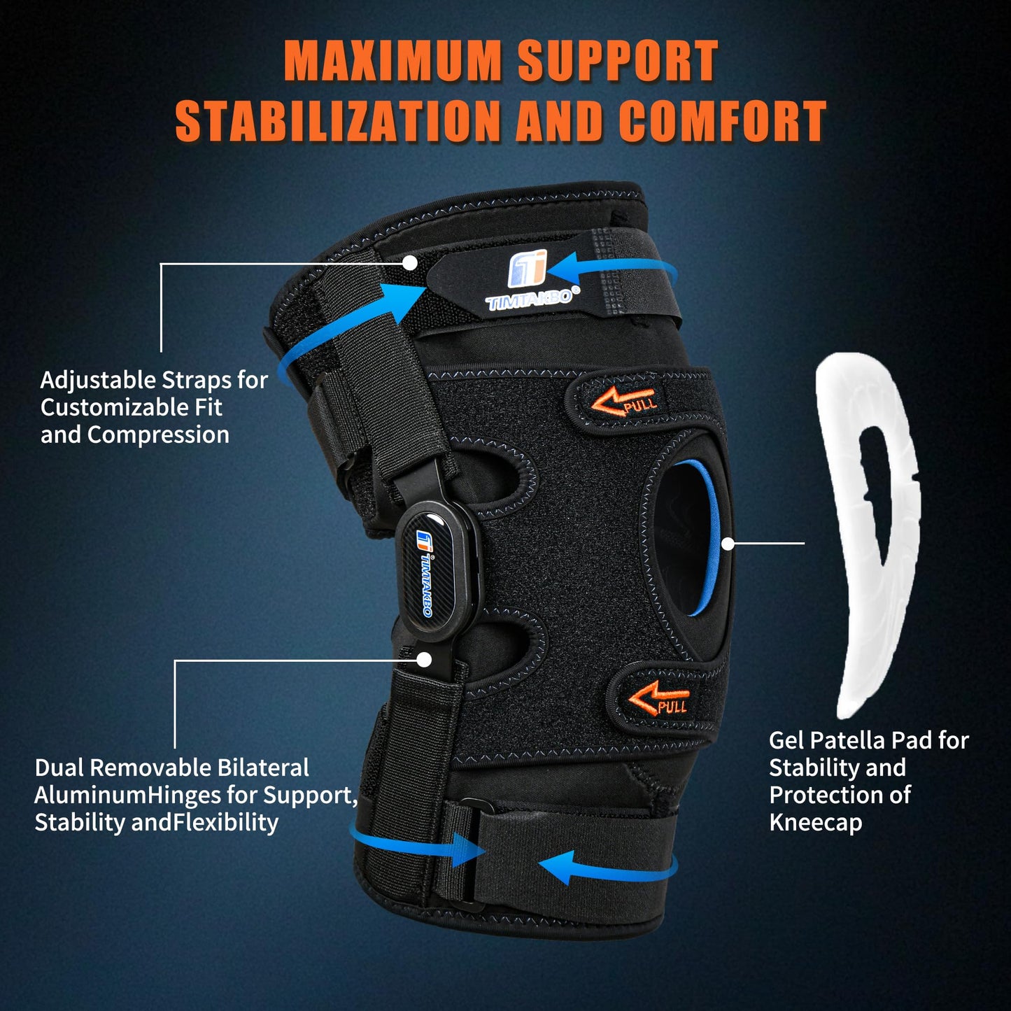 Knee Brace for Men/Women, Hinged Knee Brace with Metal Side Stabilizers, Knee Support with Patella Gel Pad and X-Strap Fixing, Knee Braces for Knee Pain Relief, Meniscus Tear, Arthritis, ACL, PCL, MCL