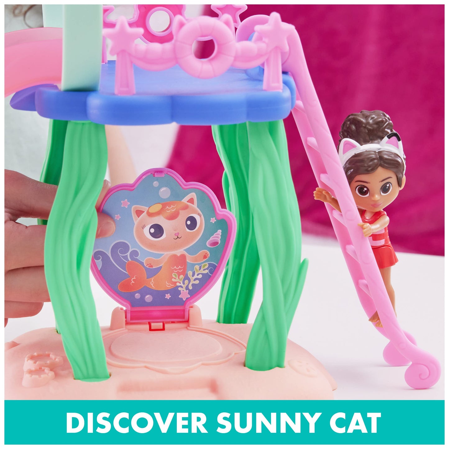 Gabby’s Dollhouse, Purr-ific Pool Playset with Gabby and Mercat Figures, Color-Changing Mermaid Tails and Pool Accessories Kids Toys for Ages 3 and Up
