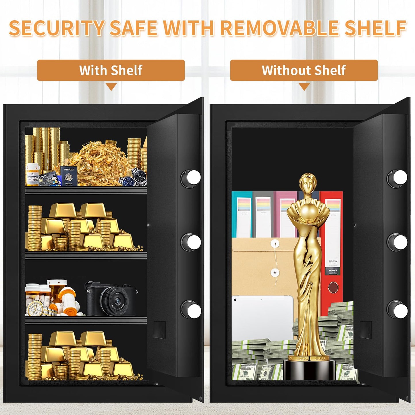 3.3 Cubic Feet Large Safes for Home Use Fire and Water Proof, Anti-Theft Digital Security Safe Box With Programmable Keypad & Spare Keys, Home Safes Water and Fireproof for Documents Money Valuables