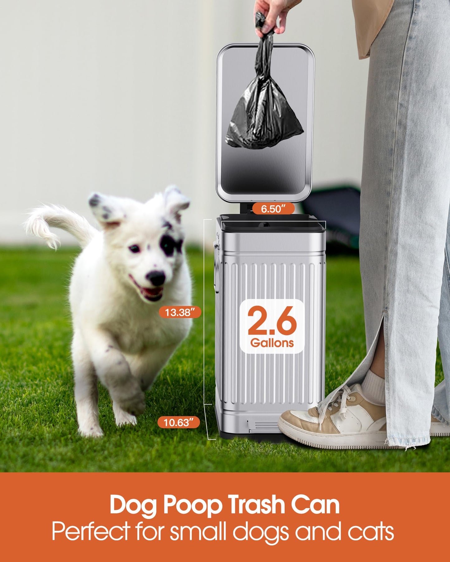 GibHerz Small Trash Can with Lid Soft Close-10L/2.6 Gal Stainless Steel Outdoor Dog Poop Garbage Can-Metal Waste Bins with Pedal for Bathroom Bedroom Office-Silver
