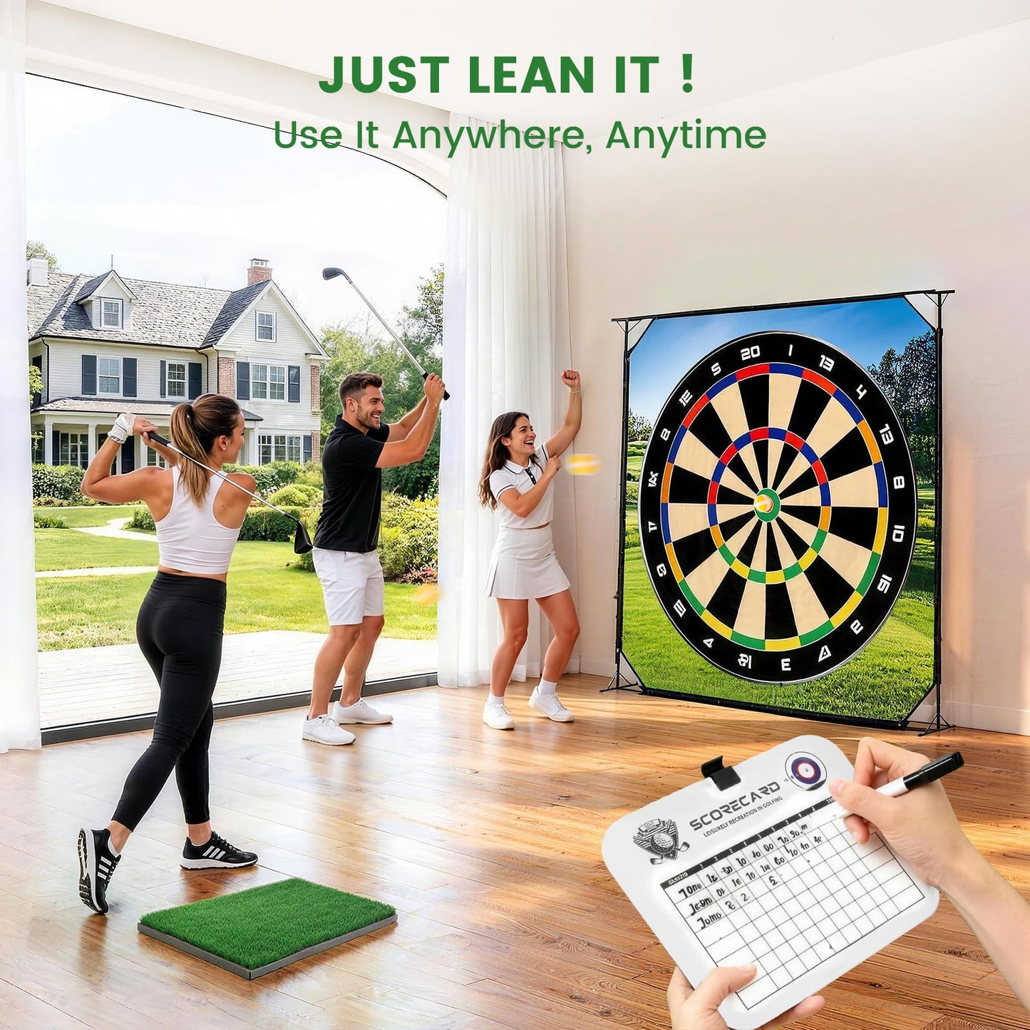 Battle Golf Chipping Game Mat, 59x59 inch Double Sided Golf Hitting Mat Outdoor Indoor Adjustable Golf Games Mat, Score Sticky Playing Golf Balls for Home Backyard Garage Game, Gift for Young Adults