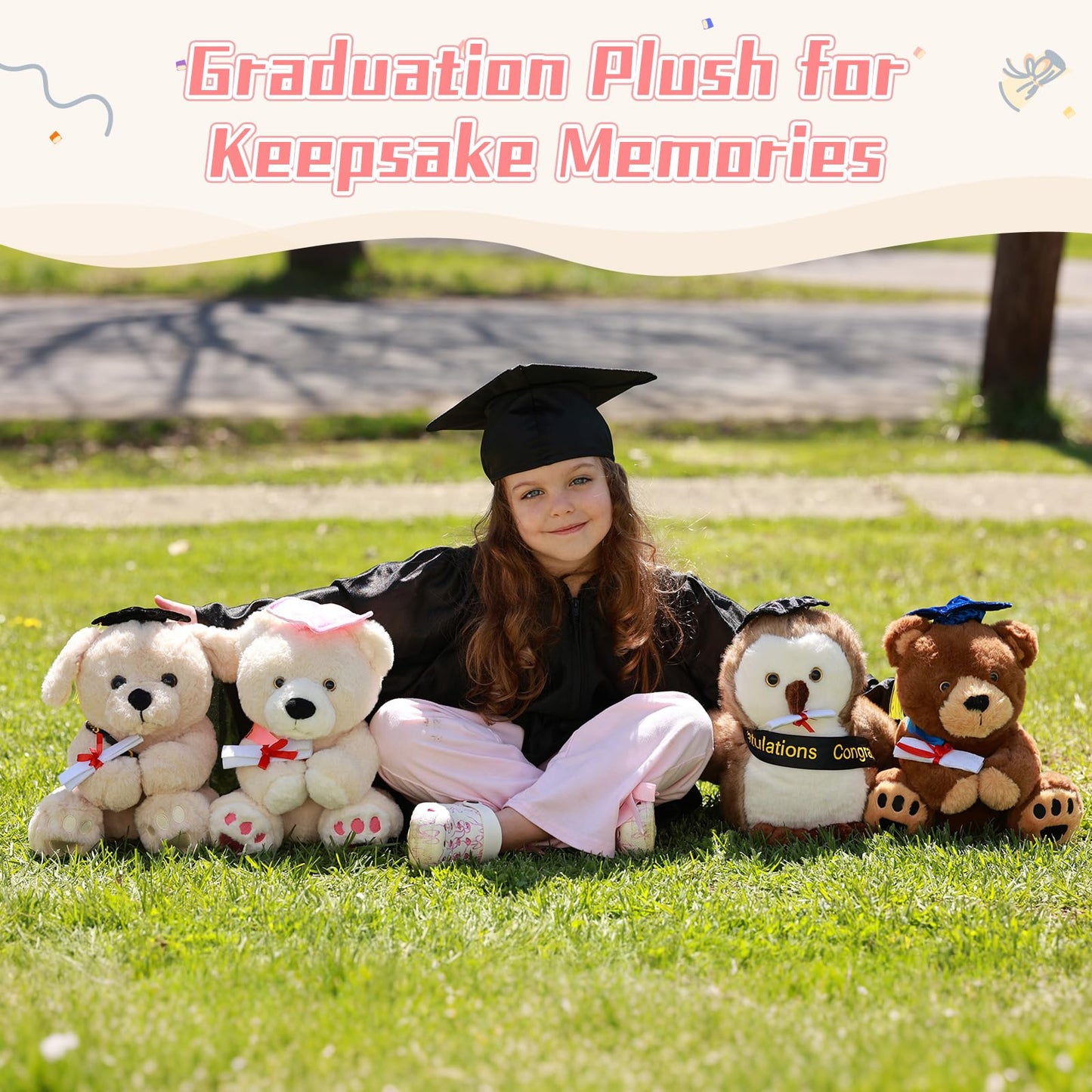 MorisMos Graduation Teddy Bear Stuffed Animal 2026, 12inch Graduation Bear Plush with Cap, Diploma and Congrats Sash, Graduation Gift for Graduates Kindergarten Middle School College, Beige, Pink