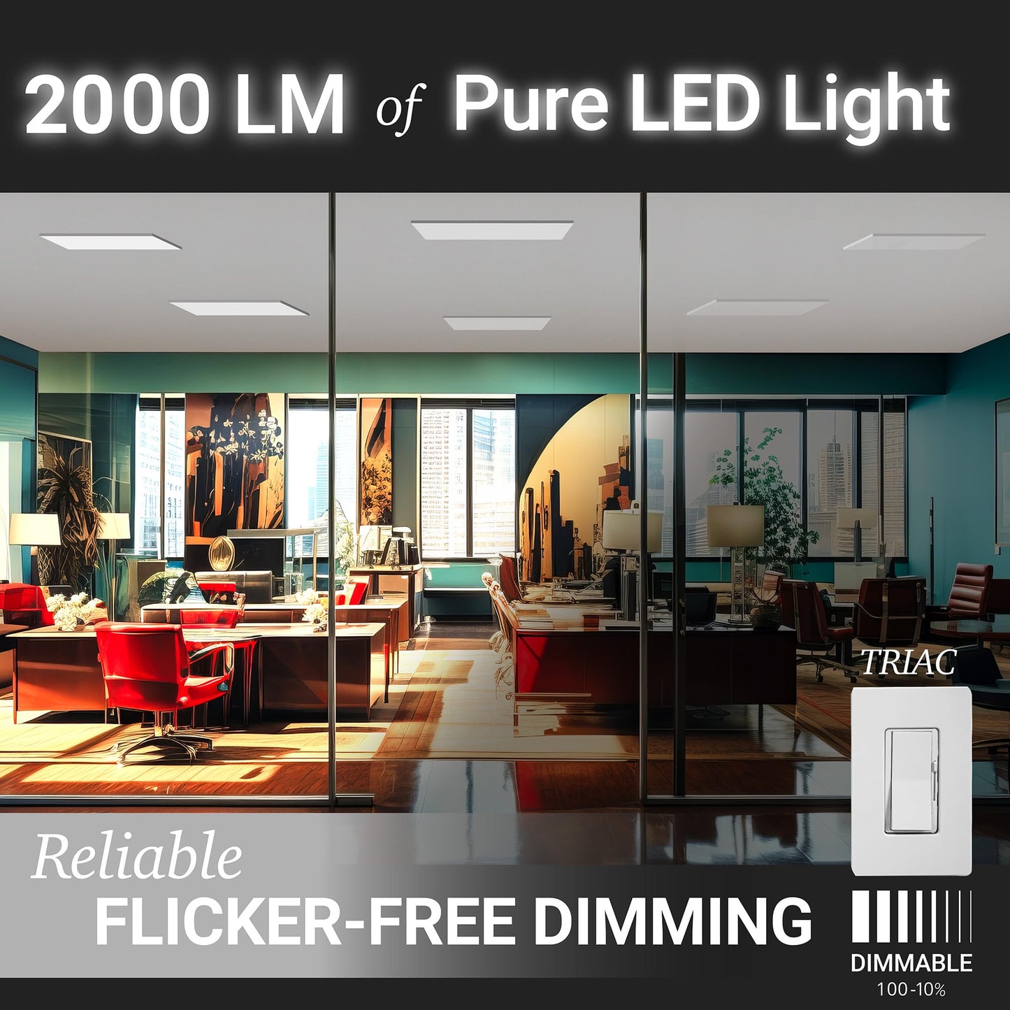 NUWATT 1x2 FT LED Surface Mount Panel, 5CCT 2700K/3000K/3500K/4000K/5000K Selectable, 2000LM, 22W, Internal Driver, Dimmable, 120V, CRI90, 1FT x 2FT Flush Mount Ceiling Light, 1" Inch Thick Black Trim