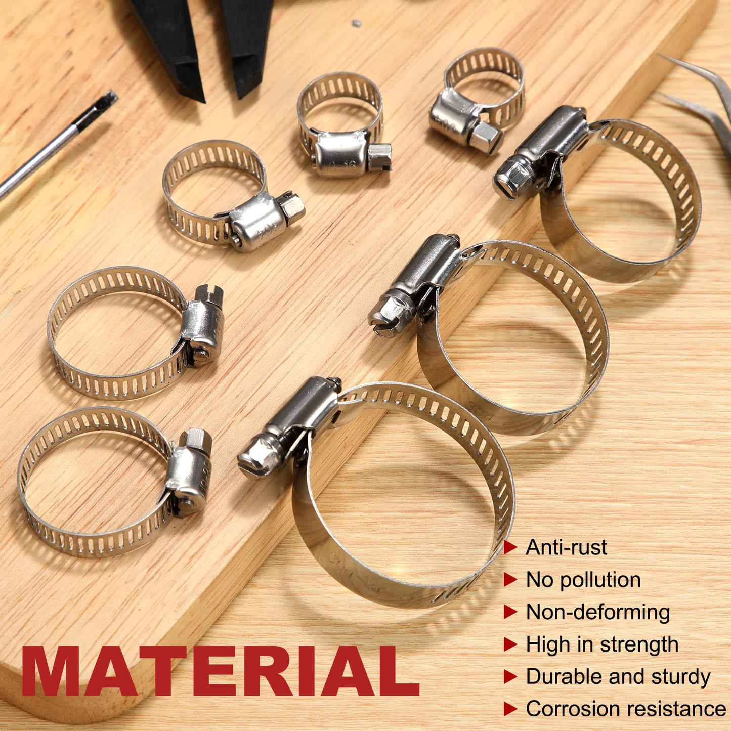 Shimeyao 300 Pcs Hose Clamp Assortment 1/4''- 1-3/4" (6-44 Mm) Stainless Steel Hose Clamps 304 Stainless Steel Worm Gear Fuel Line Clip for Automotive Plumbing Intercooler Tube