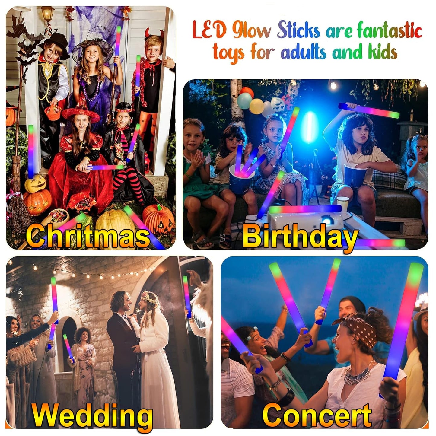 LifBetter Light Up Glow Sticks Bulk, LED Foam Sticks in The Dark with 3 Modes Flashing Led Foam Multicolor Batons Light up Party Favors for Birthdays, Weddings, Concerts, Festivals (68pcs)