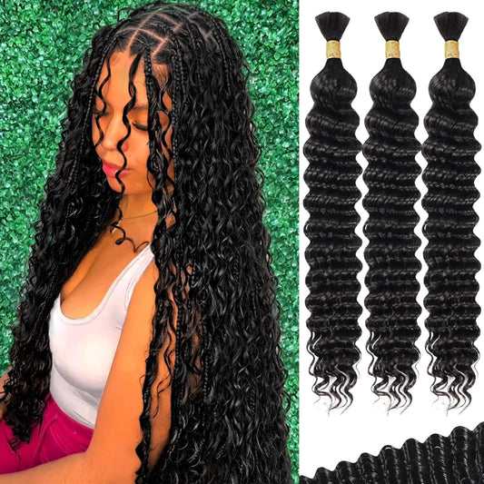AKONSOUL 22 Inch Human Braiding Hair for Boho Braids Deep Wave Bulk Human Braiding Hair 100% Unprocessed Brazilian Virgin Human Hair for Braiding Bohemian No Weft 3 Bundles 110g Natural Color