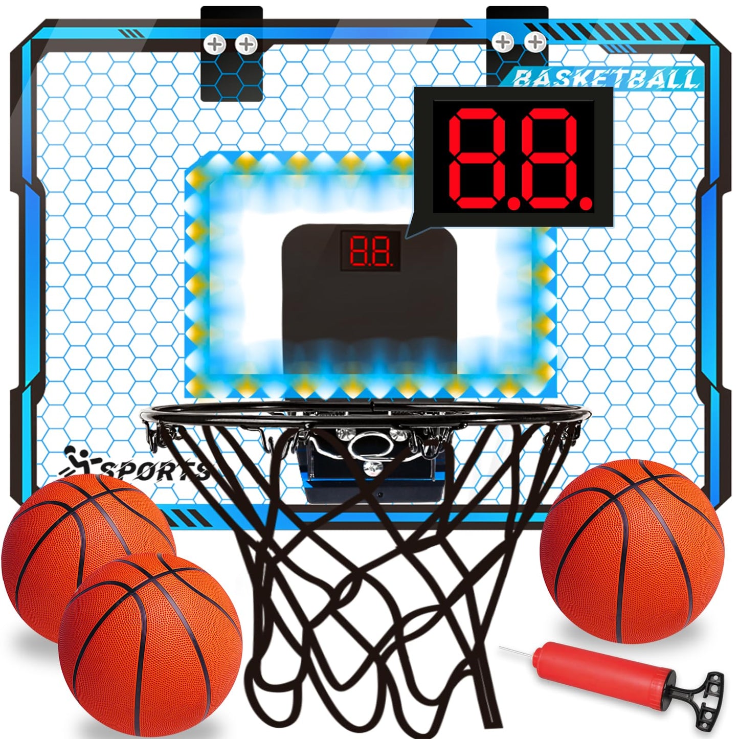 Toys for Boys, Indoor Basketball Hoop for Kids Age 5-10, with Electronic Scoreboard & 3 Balls - Over The Door Mini Hoop for Boys' Birthday