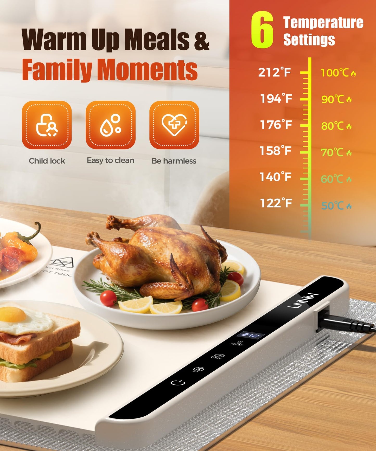 Warming Mat for Food, 6 Temperature & 6 Timer Settings,Food Warmer Chafing Dishes for Buffet,Gatherings,Parties,Everyday Use
