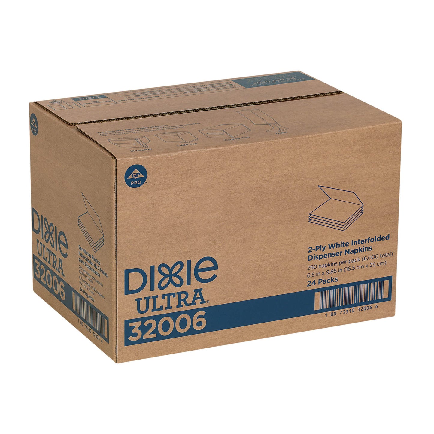 Dixie Ultra Interfold 2-Ply Paper Napkin Dispenser Refills By GP PRO, White, 6000 Count (250 Disposable Napkins Per Pack, 24 Packs Per Case), 32006