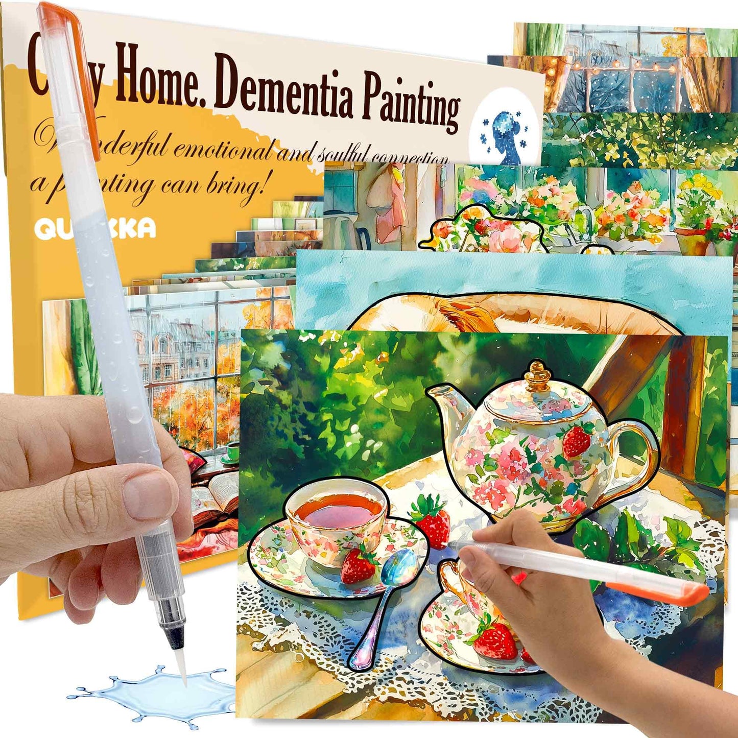 QUOKKA Dementia Activities for Seniors - Water Painting for Dementia and Alzheimer’s Patients - 10 Pack Cozy Home Art Sheets - No Mess Crafts and Cognitive Gifts for Elderly Adults in Nursing Homes