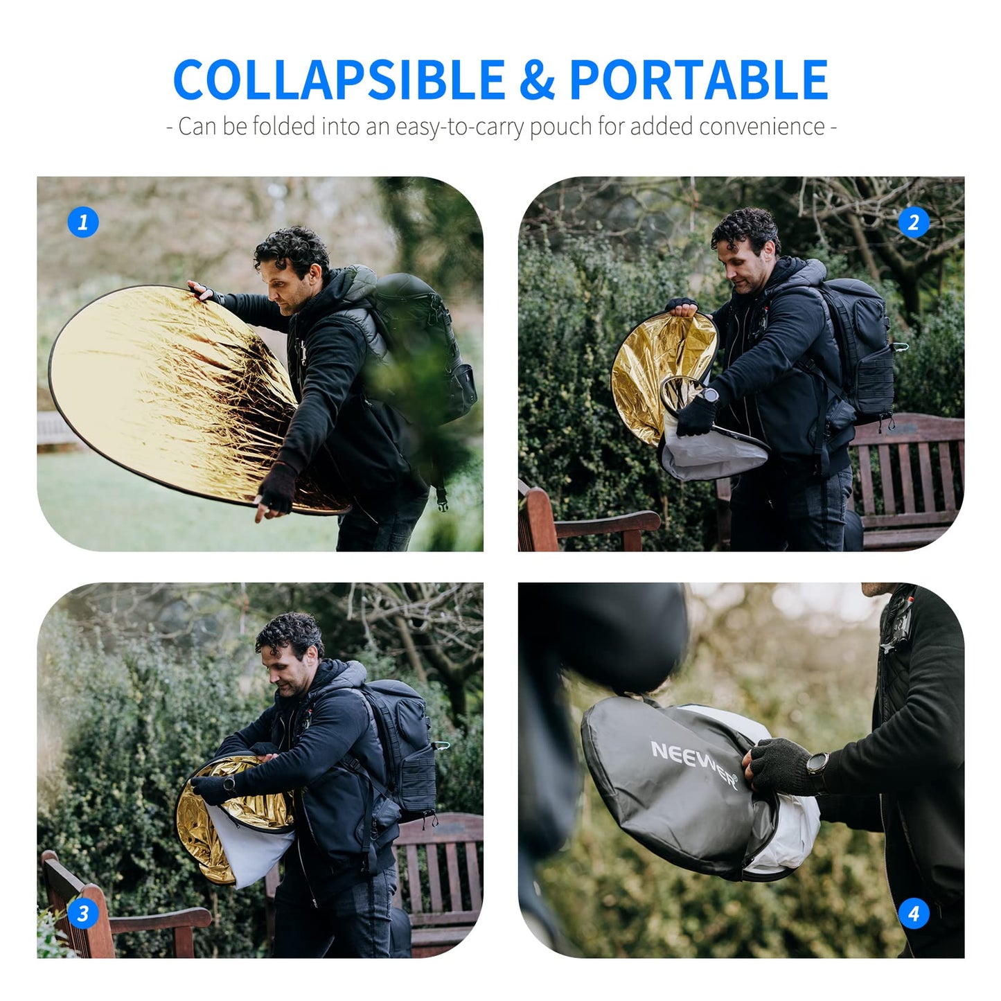 NEEWER 43 Inch/110 Centimeter Light Reflector Diffuser 5 in 1 Collapsible Multi Disc with Bag - Translucent, Silver, Gold, White, and Black for Studio Photography Lighting Outdoor