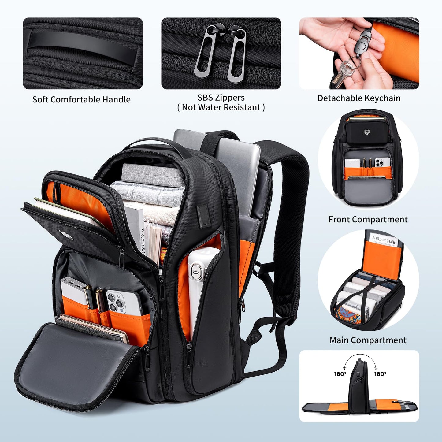 Fenree.geer Travel Laptop Backpack for Men, Expandable Water Resistant 15.6 Inch Computer Backpack with USB Port, Mens Hardshell Laptop Bag for Business/Work/College, Black