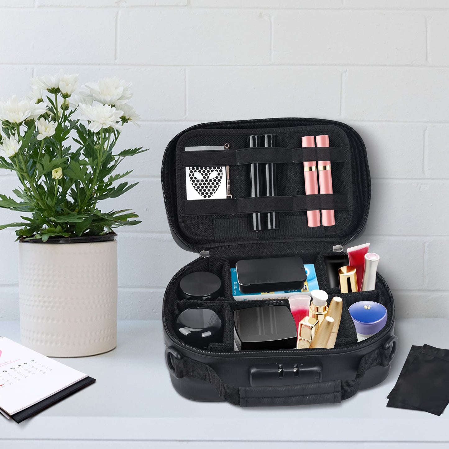 BOYISTARGLarge Storage Bag with 10 Small Items ，Combination Lock, Portable Lock Bag Set Travel Case Great Christmas Gifts for Men, Black