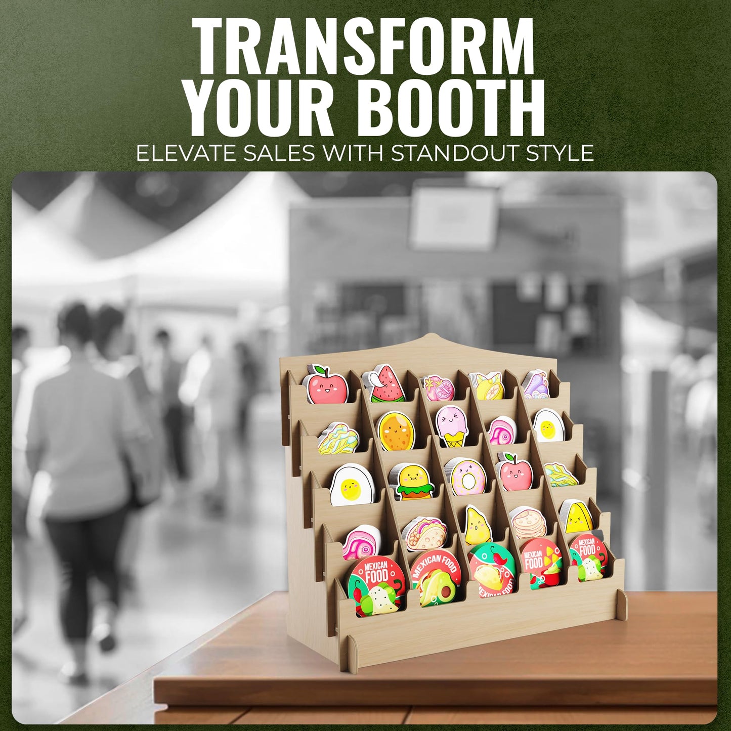 HOTCAN Sticker Display Stand with Curved Pockets for Big 4'' Stickers- Brochure Holder with Customizable Space - On the Go Display Stands for Vendor Events - Ideal for Small Business Vendors (Large)