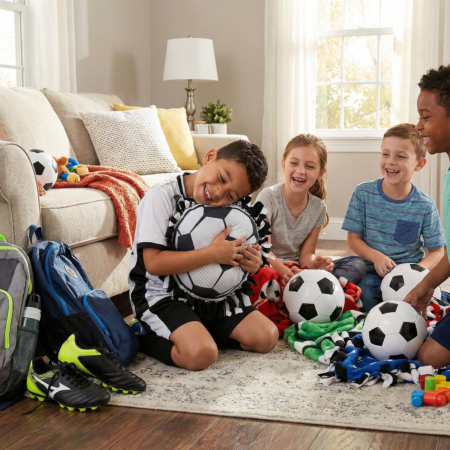 Fun Express 18 1/4" Black & White Soccer Ball Fleece Tied Pillow Craft Kit - Makes 6