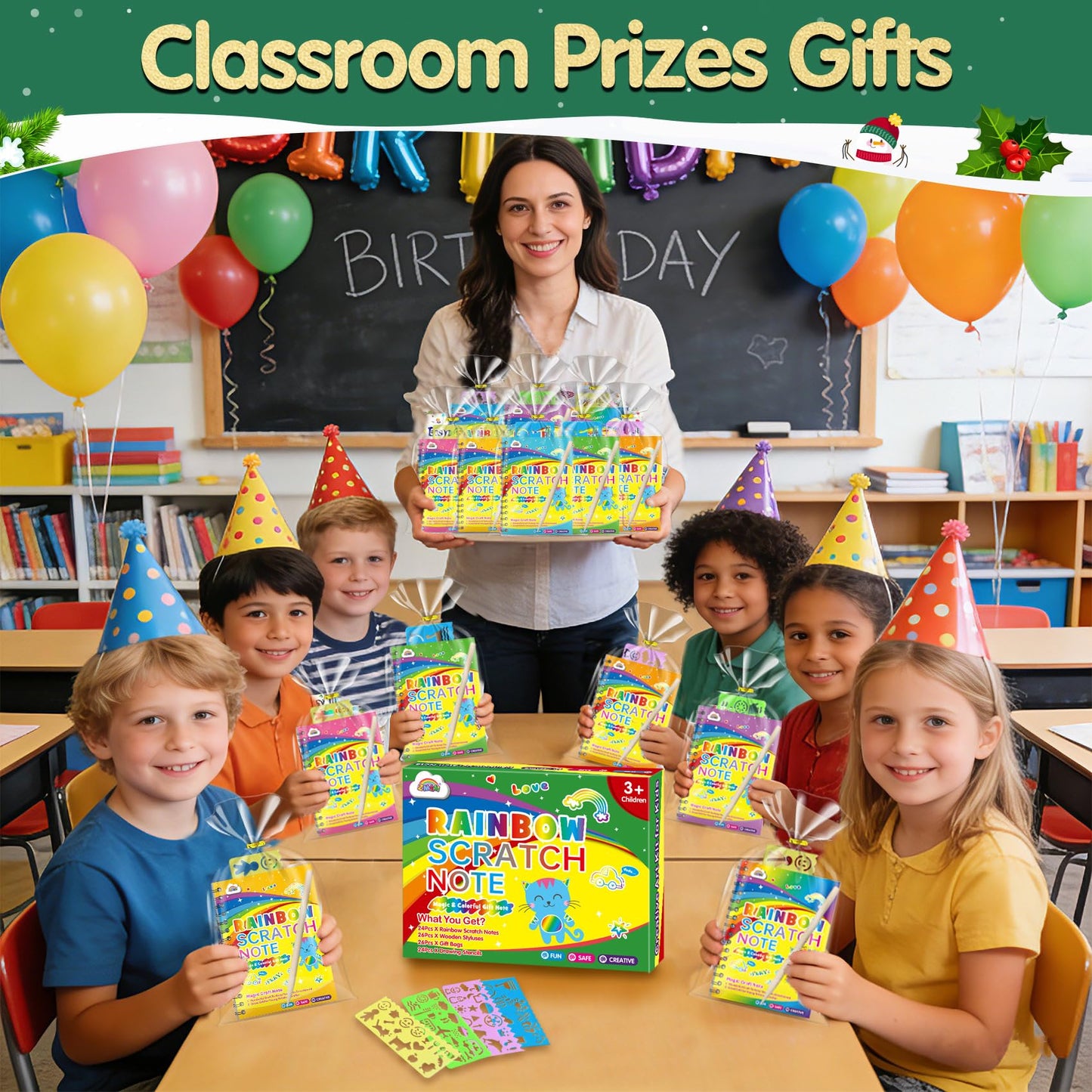 ZMLM Rainbow Scratch Party Favors Kids: 24 Pack Birthday Gifts Toy Bulk Scratch Art Notebook Birthday Goodie Bags Stuffers Girls Boys Art Craft Kit Pads Classroom Prizes School Teacher Return