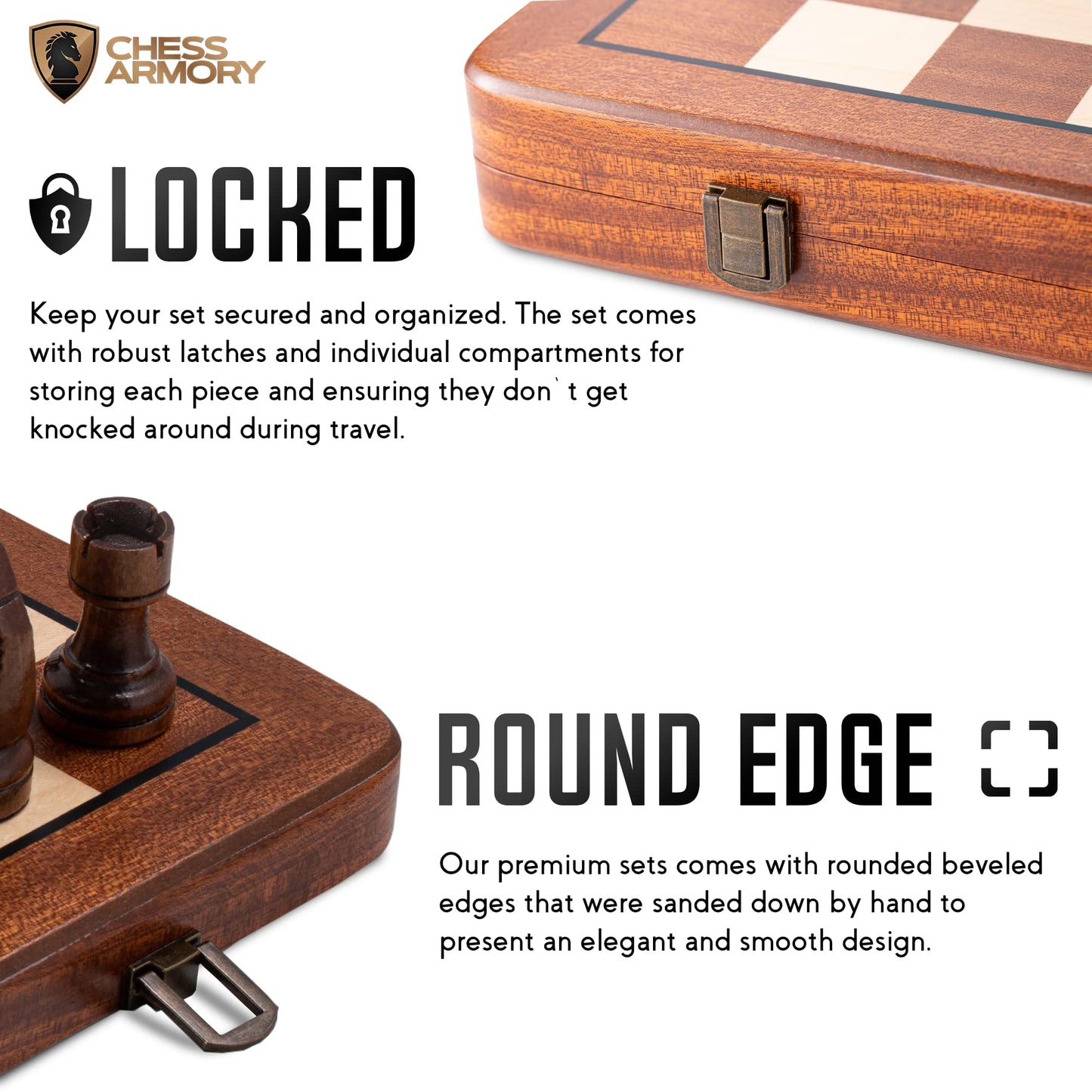 Chess Armory Wooden Chess Set 15 Inch - Premium Sapele Wood Handcrafted Game Board for Adults and Kids with Extra Queen Pieces and Storage Box - Ideal for Home and Travel - Non-Magnetic