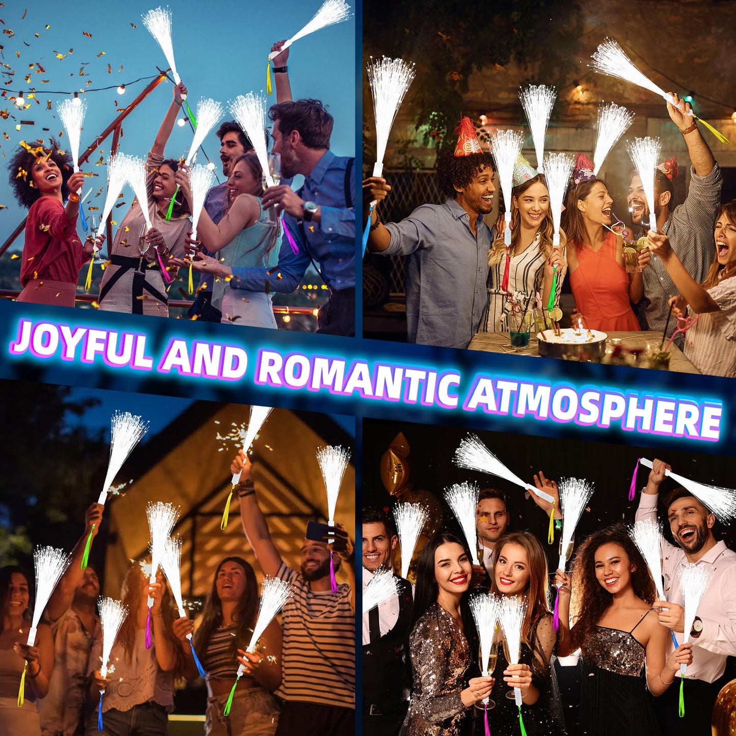 SHQDD 76 PCS White Fiber Optic Sticks, LED Fiber Wands, Fiber Optic Wand with 3 Light Modes, Glow in the Dark Party Supplies, Wedding Party Supplies, for Wedding, New Year, Birthday, Carnival