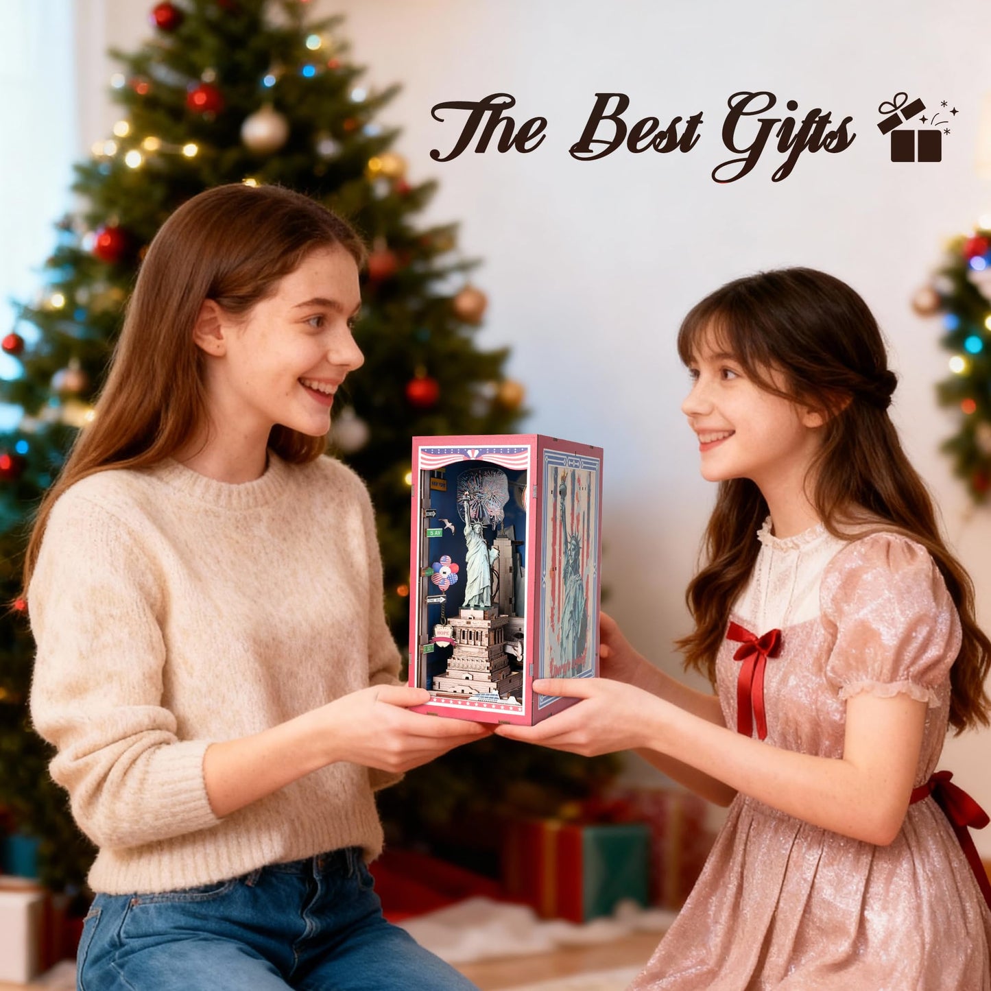 Book Nook Kit, DIY Miniature House Dollhouse Crafts Kit for Adults and Teens, The Statue of Liberty New York Cityline 3D Wooden Puzzle Booknook Build Bookshelf Decor Gifts（Liberty's Legacy）