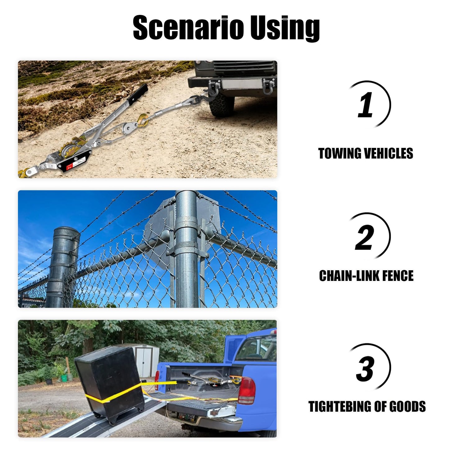 YATOINTO Come Along Winch 2 T Pulling Capacity 7 FT Steel Cable 2 Hooks Heavy Duty Ratchet Power Puller Tool with Dual Gears Automotive Hoist Cable Puller Ideal for Vehicle Rescue.