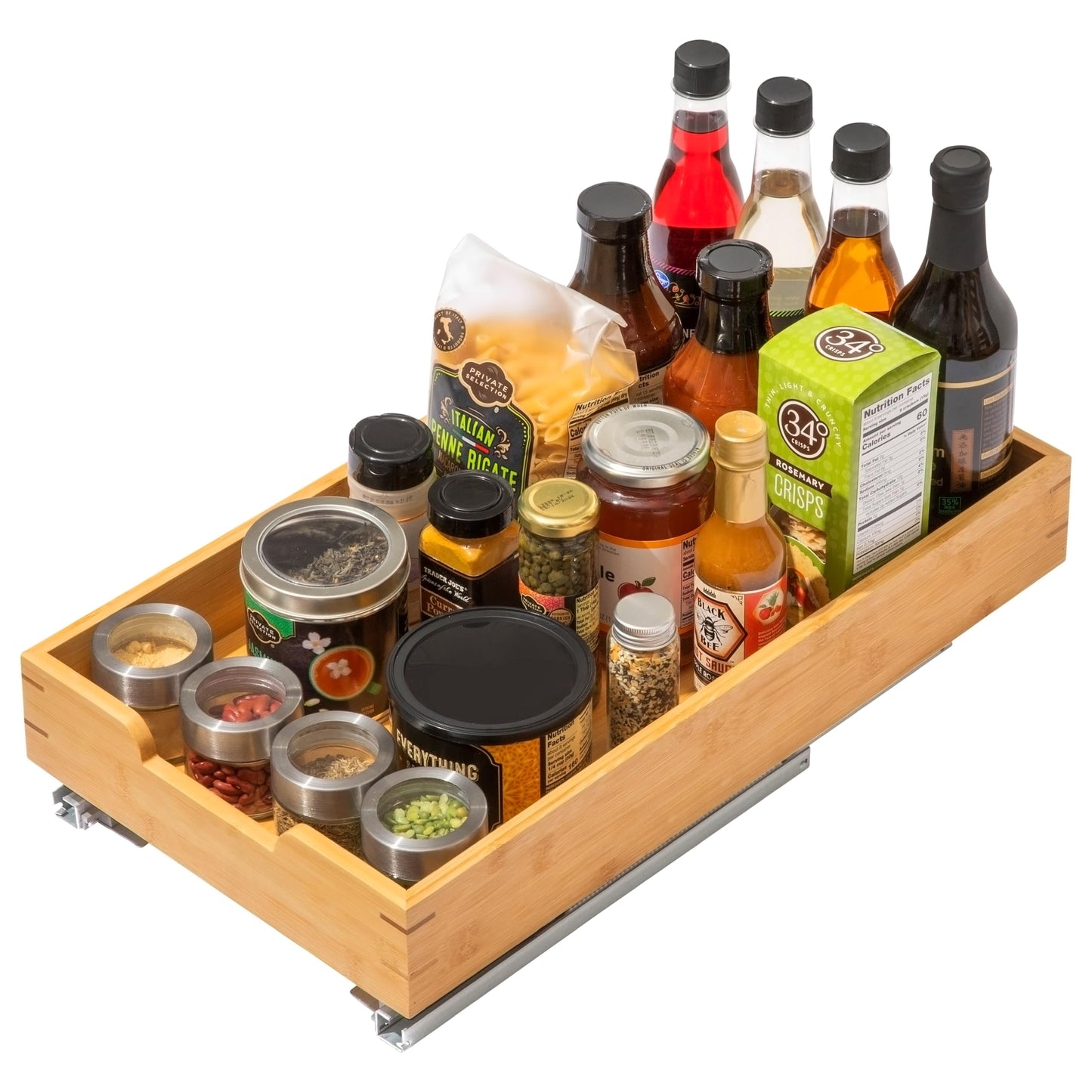 HOLDN’ STORAGE Bamboo Wooden Pull out Cabinet Organizer 11" W x 20" D - Requires At Least a 12.25" W x 21" D. Cabinet Opening. W/Lifetime Limited Warranty. Bamboo Tray and Heavy gauge metal rails.