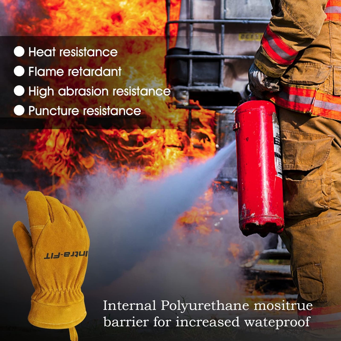 Intra-FIT NFPA 1971 Firefighter Gloves,Water Repellent Moisture Barrier,Heat & Flame Resistant Professional Firefighting Gloves(Size: Large)