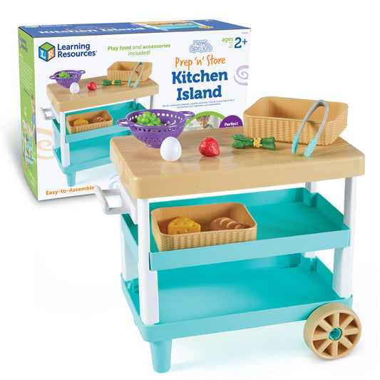 Learning Resources New Sprouts Prep ‘n’ Store Kitchen Island, Ages 2+, Play Food for Kids’ Kitchens, Grocery Store Pretend Play, Play Food For Toddlers,11 Pieces