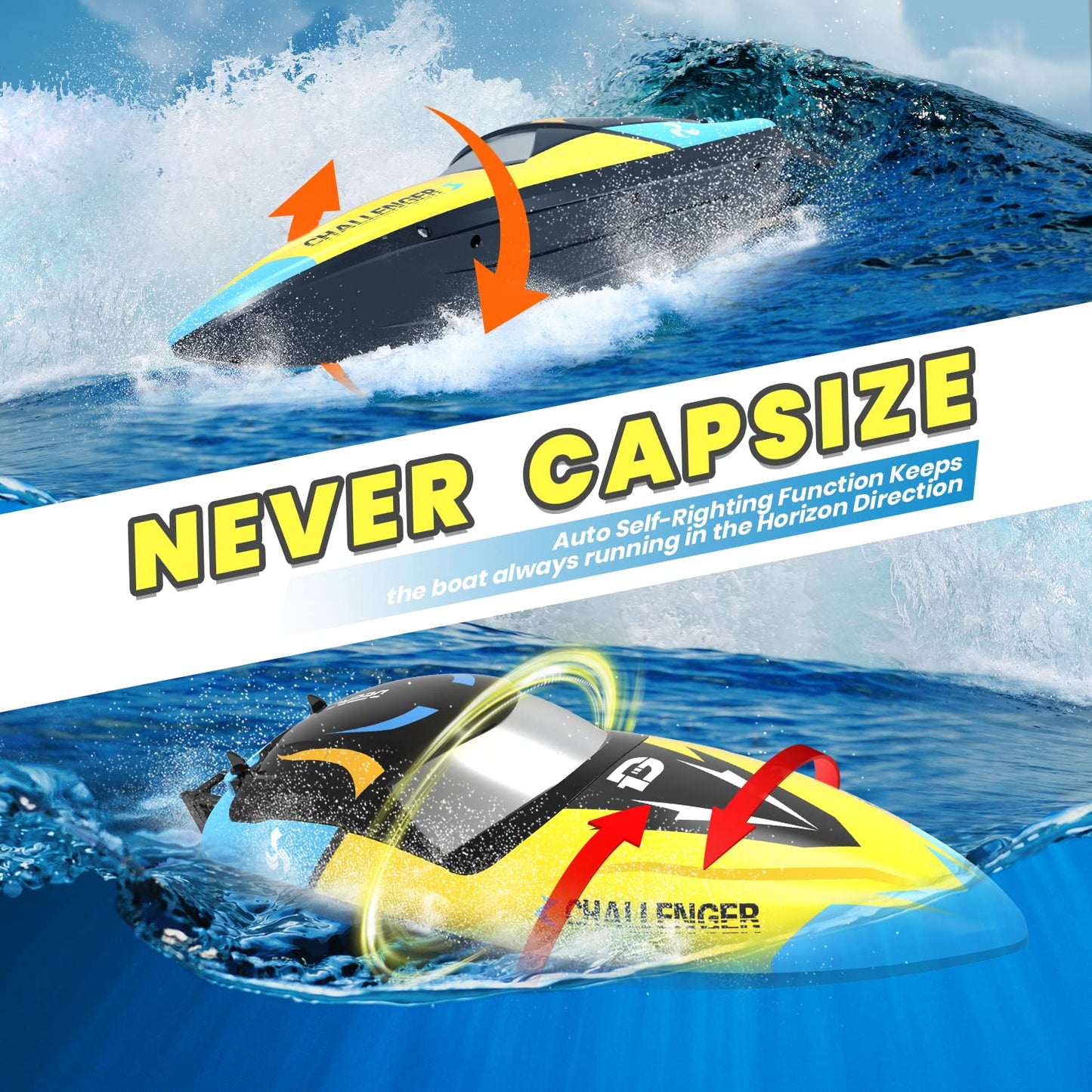 DEERC Brushless RC Boat, 30+ mph Fast Remote Control Boats with Never Capsize&Low Battery Alarm Function, 2.4GHz Racing Boat with LED Lights for Pools&Lakes, Speed Toy Gift for Adults Boys&Girls