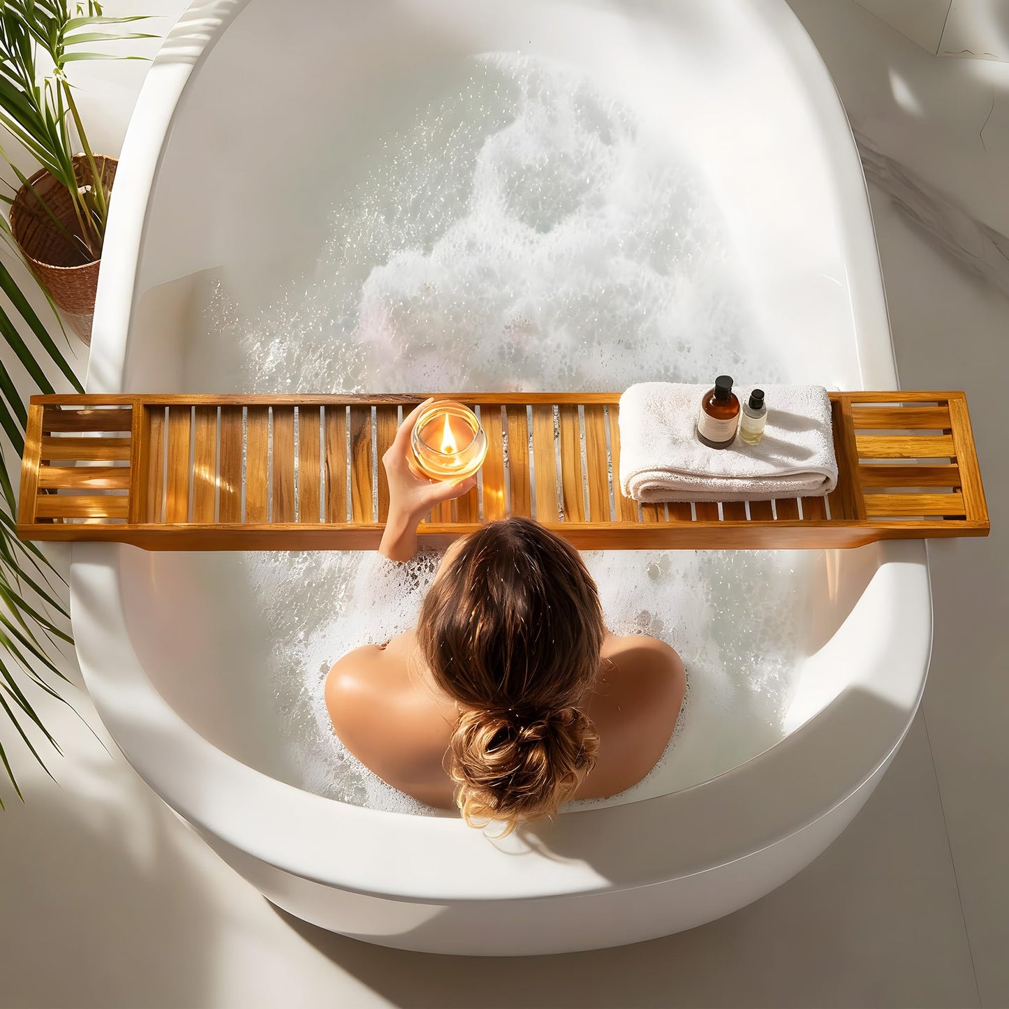 VaeFae Teak Bathtub Tray, Wooden Bath Caddy for Bathtub, Bath Tub Wood Table for Tub, 39.8" x 6" x 1.8"