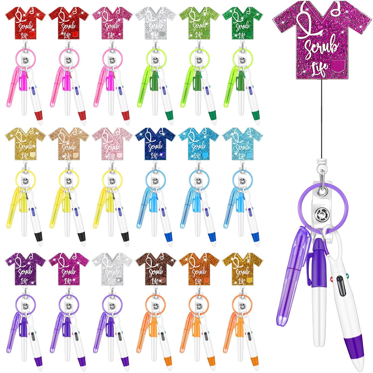 Lincia 90 Pcs Nurse Badge Reels Bulk Retractable Nurse Badge Accessories with Nursing Pens and Markers Set for Nurses Week Doctor Medical Assistant Appreciation Gifts(Uniform)