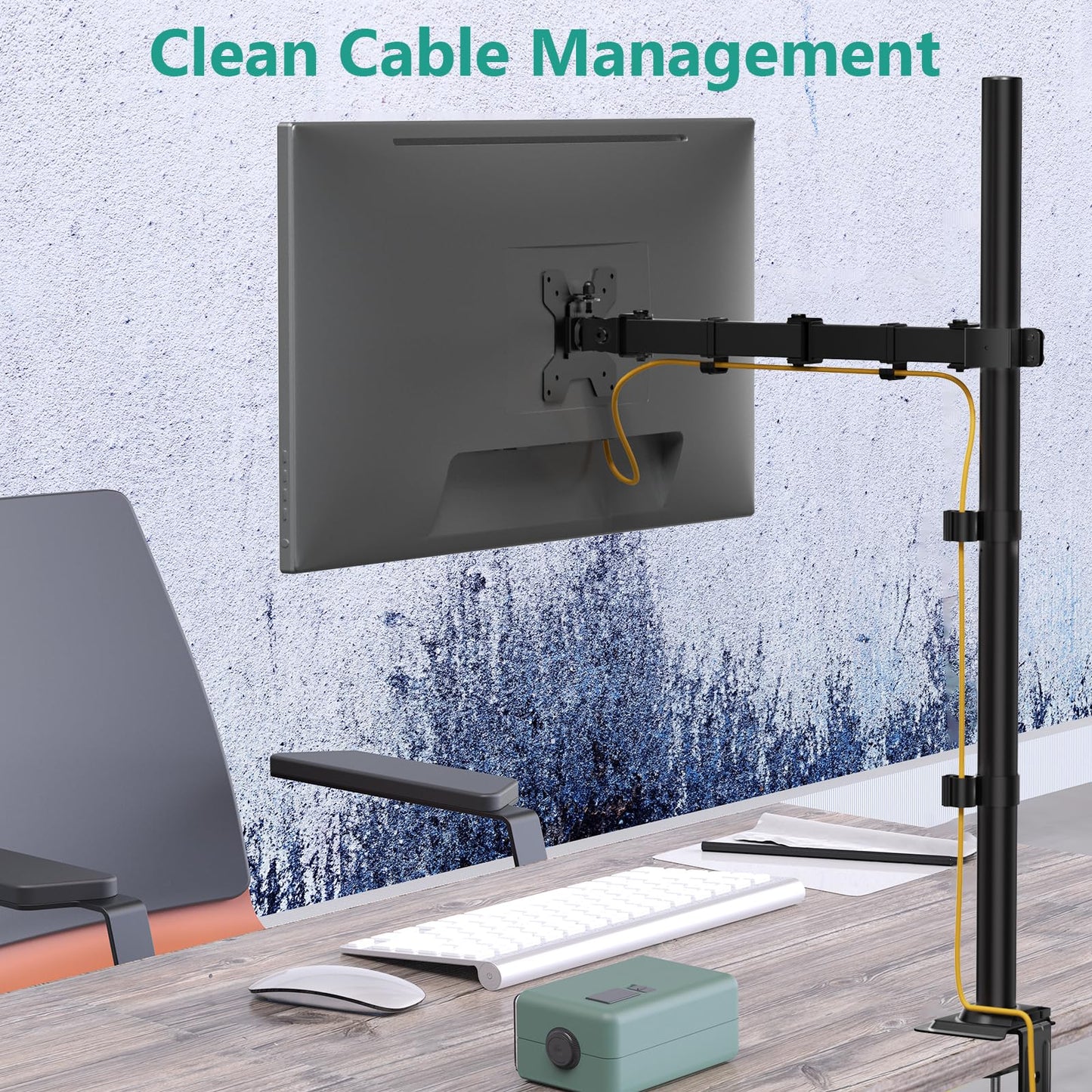 WALI Monitor Arm Mount for Desk, Single Extra Tall Computer Desk Mount, Monitor Bracket Mount Stand Single, up to 32 inch, 22 lbs (M001XL), Black