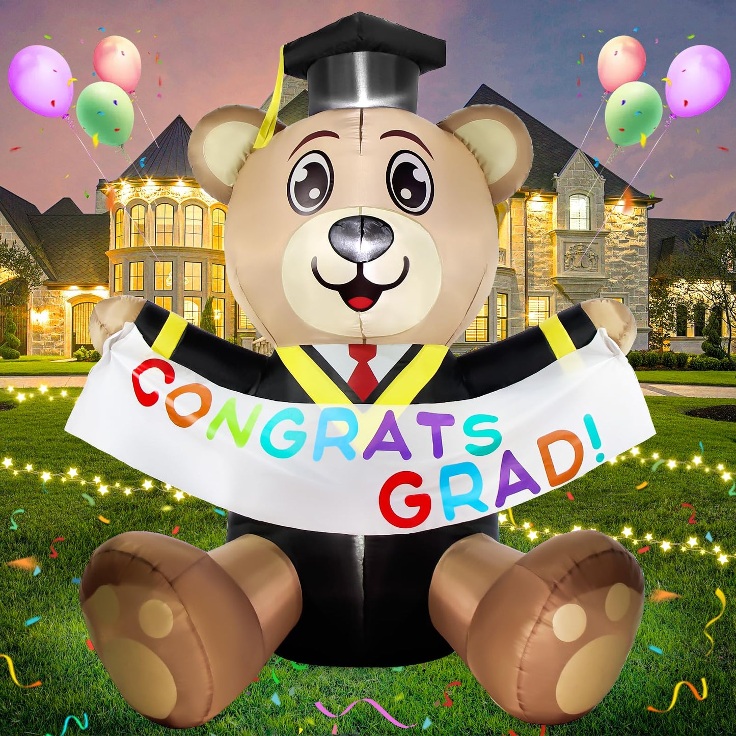 Boveco 6FT Graduation Inflatable Decoration Bear Blow Up Yard Decorations Bear with LED Lights Indoor & Outdoor Vacation Yard Garden Lawn Décor Commencement Season Graduation Ceremony