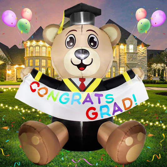 Boveco 6FT Graduation Inflatable Decoration Bear Blow Up Yard Decorations Bear with LED Lights Indoor & Outdoor Vacation Yard Garden Lawn Décor Commencement Season Graduation Ceremony