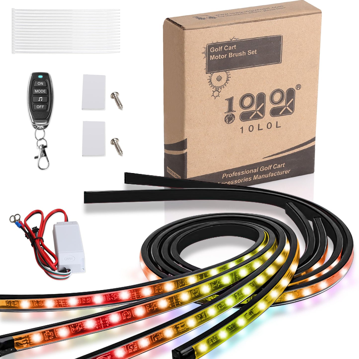 10L0L 4PCS Golf Cart Underglow LED Light Strip Kit, 22 Modes Glow Neon Underbody Lighting with Wireless Remote Control Music Sync IP67 12V-80V Input for Yamaha EZGO Club Car