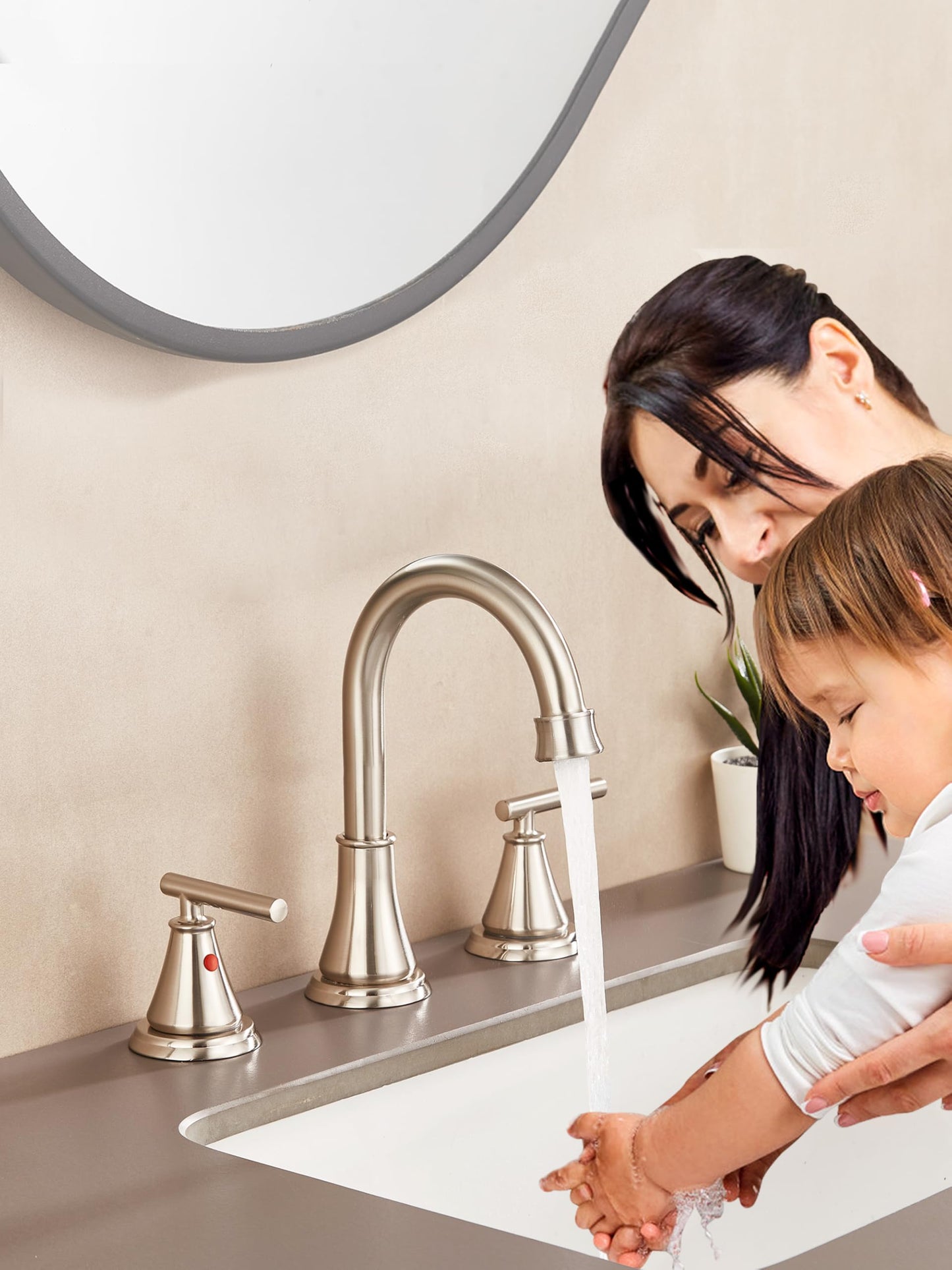 Fransiton 8 Inch Widespread Bathroom Sink Faucet 3 Hole, Brushed Nickel Bathroom Faucet with Metal Pop-Up Drain Assembly, Bathroom Vanity Faucet, 2 Handle for Sink